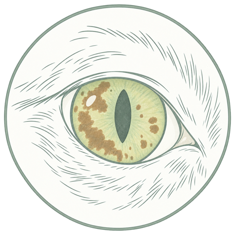 虹彩に茶色の色素変化が見られる猫の目のイラスト