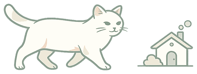 元いた家のそばへ歩いて戻る猫のイラスト